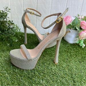 STUART WEITZMAN 
Discoplatform Shimmery Crystal High-Heel Sandals size 6.5 NEW